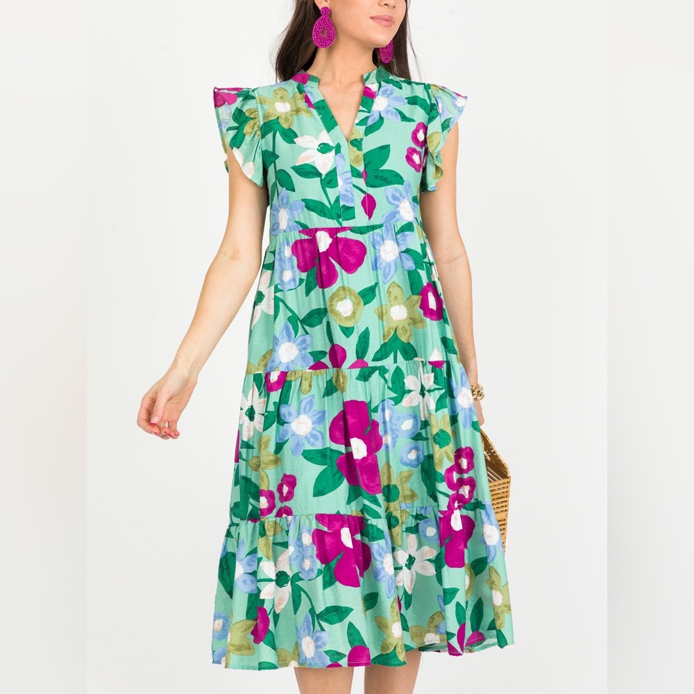 NWOT Entro Lilli Floral Tiered Midi Dress